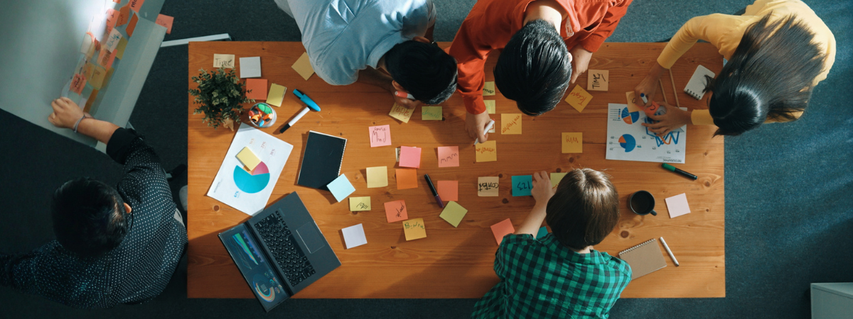 Work collaboration table with post-its